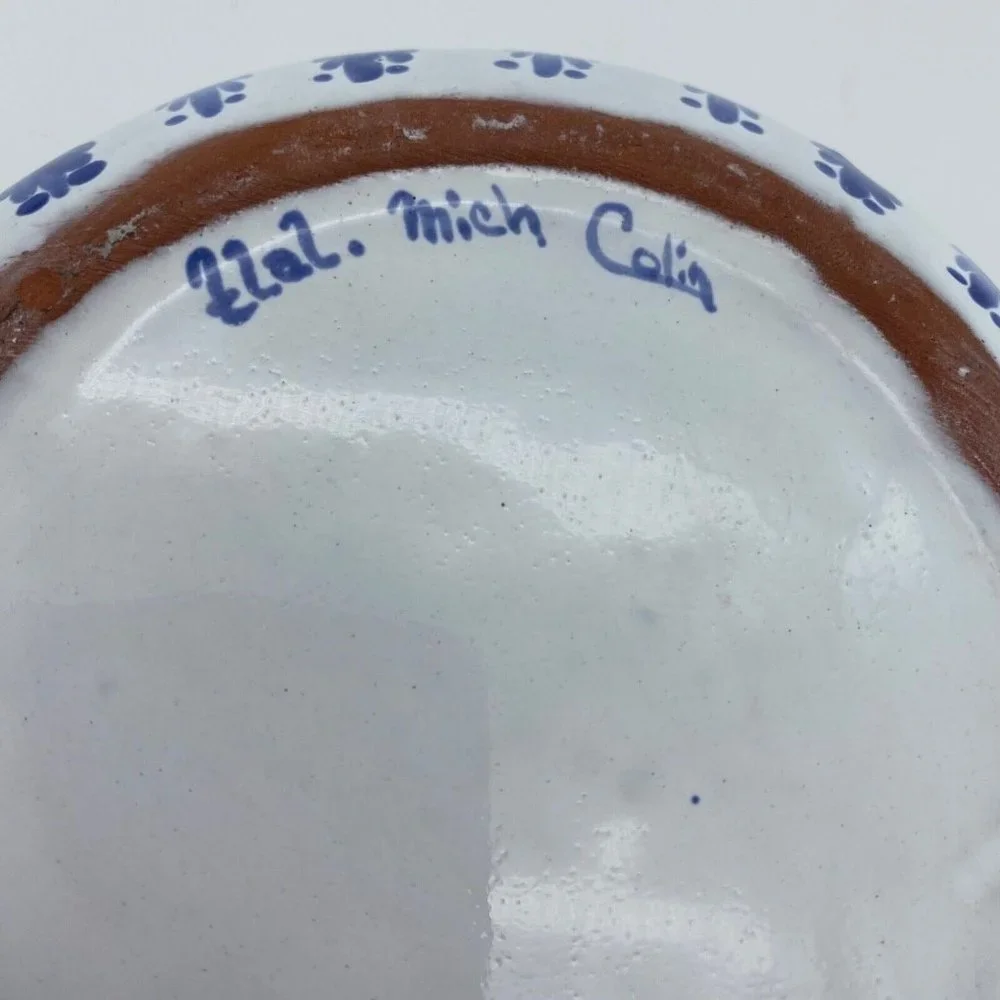 TLAL MICH COLIN Mexican Pottery Hand Painted Cobalt Blue White Bean Bowl‎ w/Lid